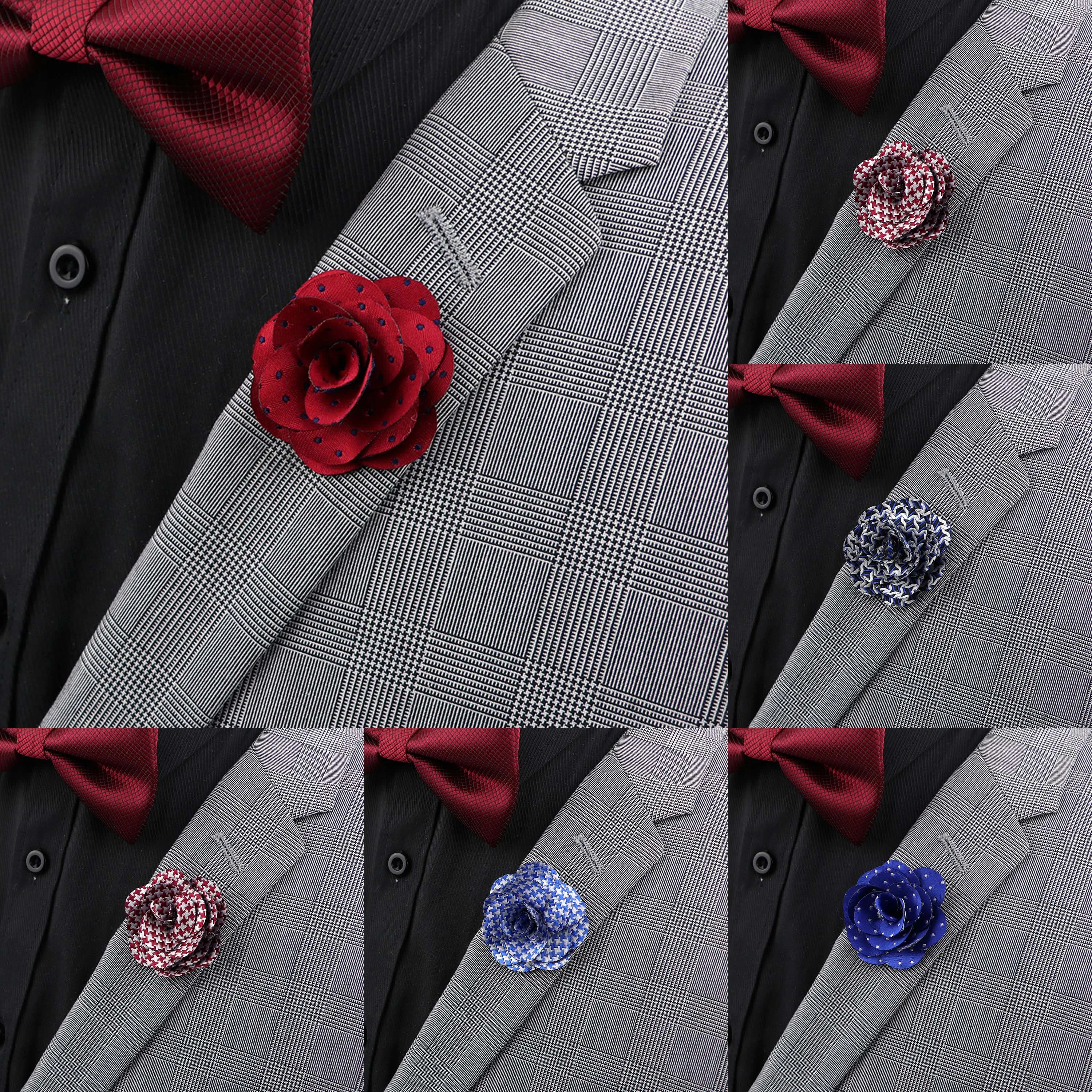 25 Colors Handmade Men's Brooches Floral Fabric Lapel Pin Fashion Boutonniere Dot Petal Stick Wedding Party Best Man Accessories