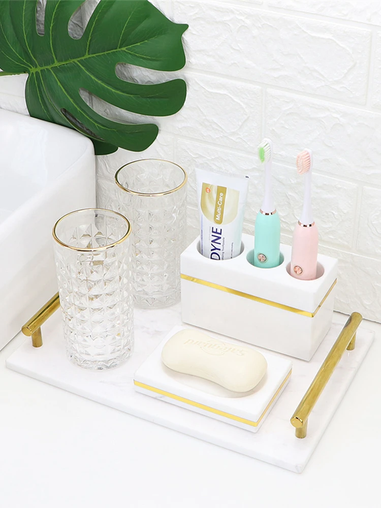 

Marble Bathroom Accessories Set Soap Dispenser Toothbrush Holder Tumbler Soap Dish The Best Gift Choice Farmhouse Bathroom Decor