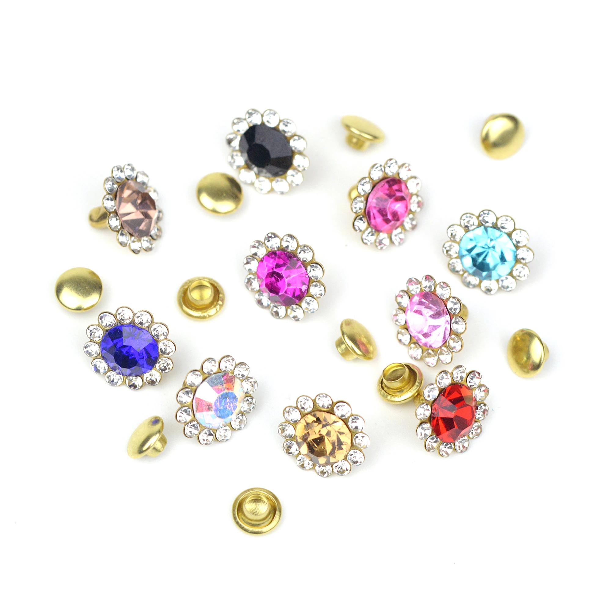 KALASO 30pcs Crystal Glass Double Cap Rivet Stud Nail Leather Craft Shoe Bag Belt Handicrafts Garment Accessories 8.3*11mm