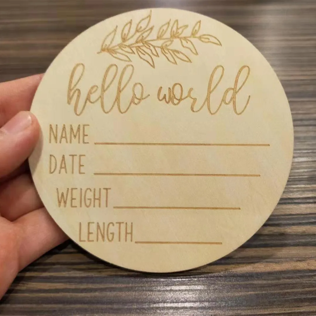 Hello World Wood Milestone Card Announcement Wooden Name Sign For Baby Shower Gift