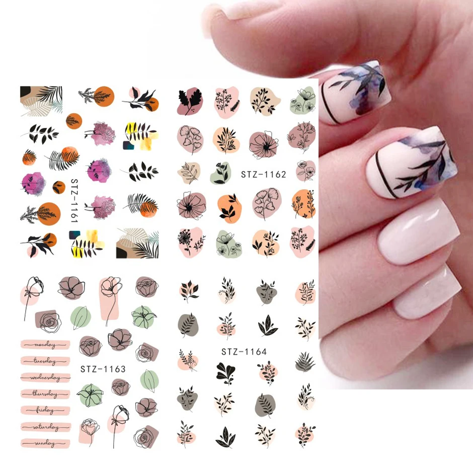 Autocollants pour ongles d'été, 4 pièces, feuille de tatouage, dégradé de fleur, conception Simple des ongles, diapositives à eau, décoration de manucure pour femmes, NTI01-19