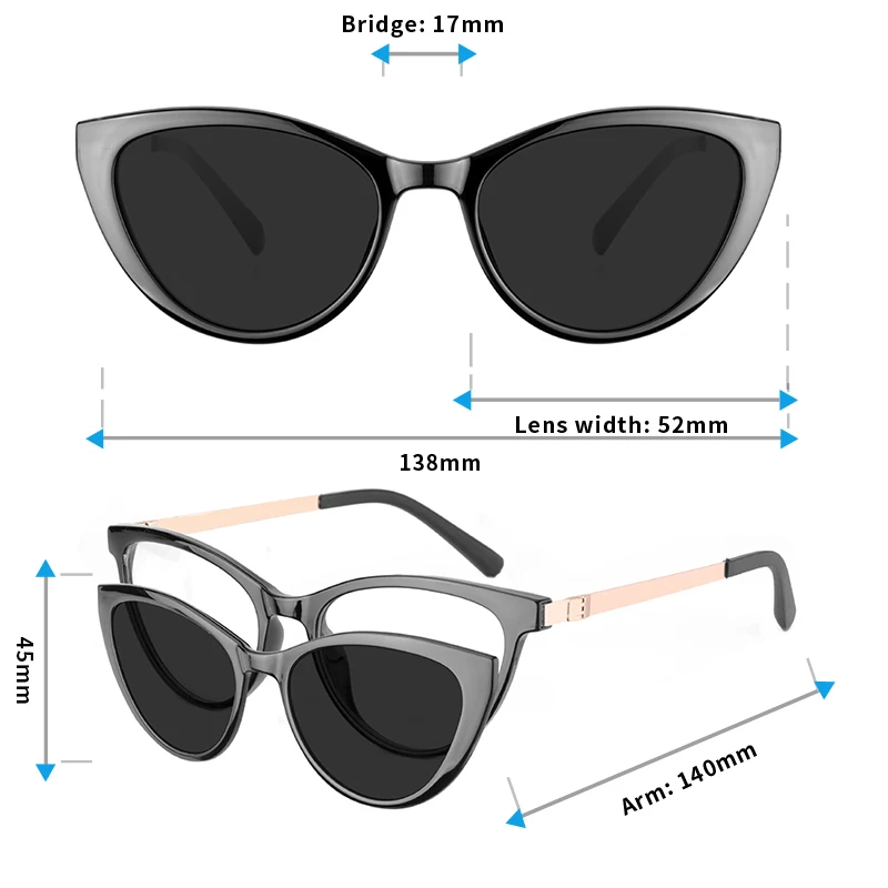 Ceofy Women Myopia Cat Eye Glasses Frame Clip On Polarized Sunglasses Fashion Brand Design Women Optical Eyglasses CD6817