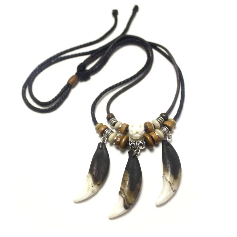 Wolf teeth Necklace True Three teeth Indian Ethnic Jewelry Retro Personality Accessories