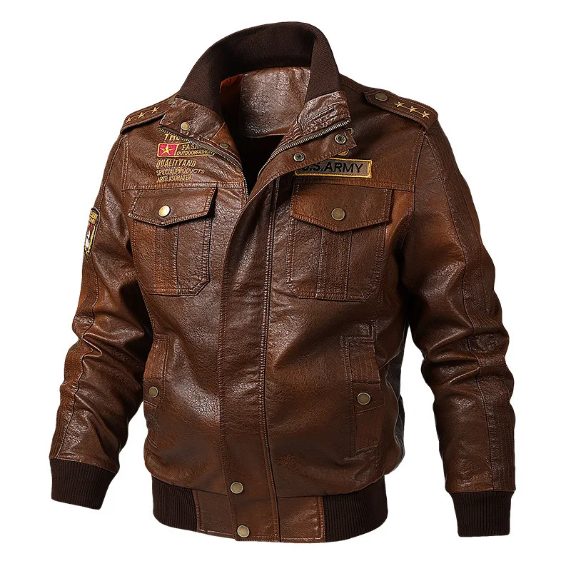 Classical Motorcycle Leather Jackets 2021 Spring Men's Zipper Jacket Youth Handsome Stand Collar Coats Solid Color Leather Coat