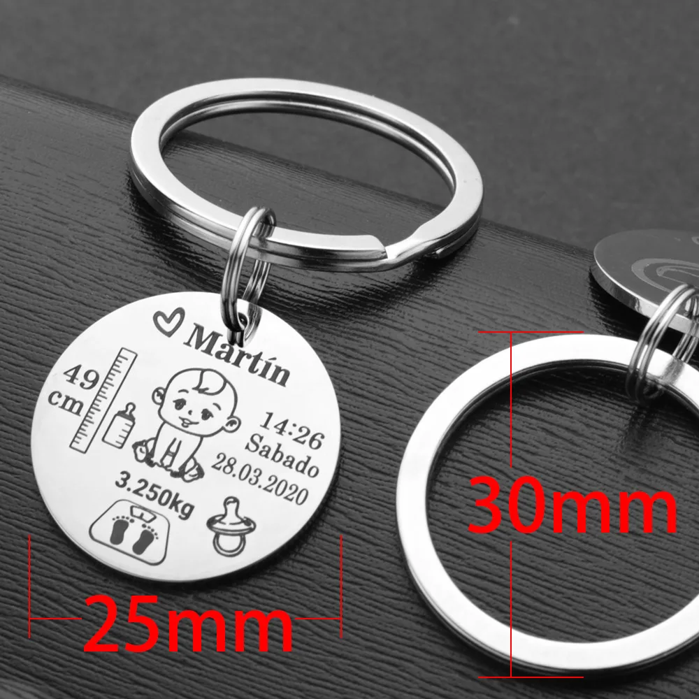 Meninos e meninas personalizados do bebê Keychain, nome peso nascimento altura Keyring, recém-nascido comemorar, mãe e pai presente, P026 _ C, Lovely