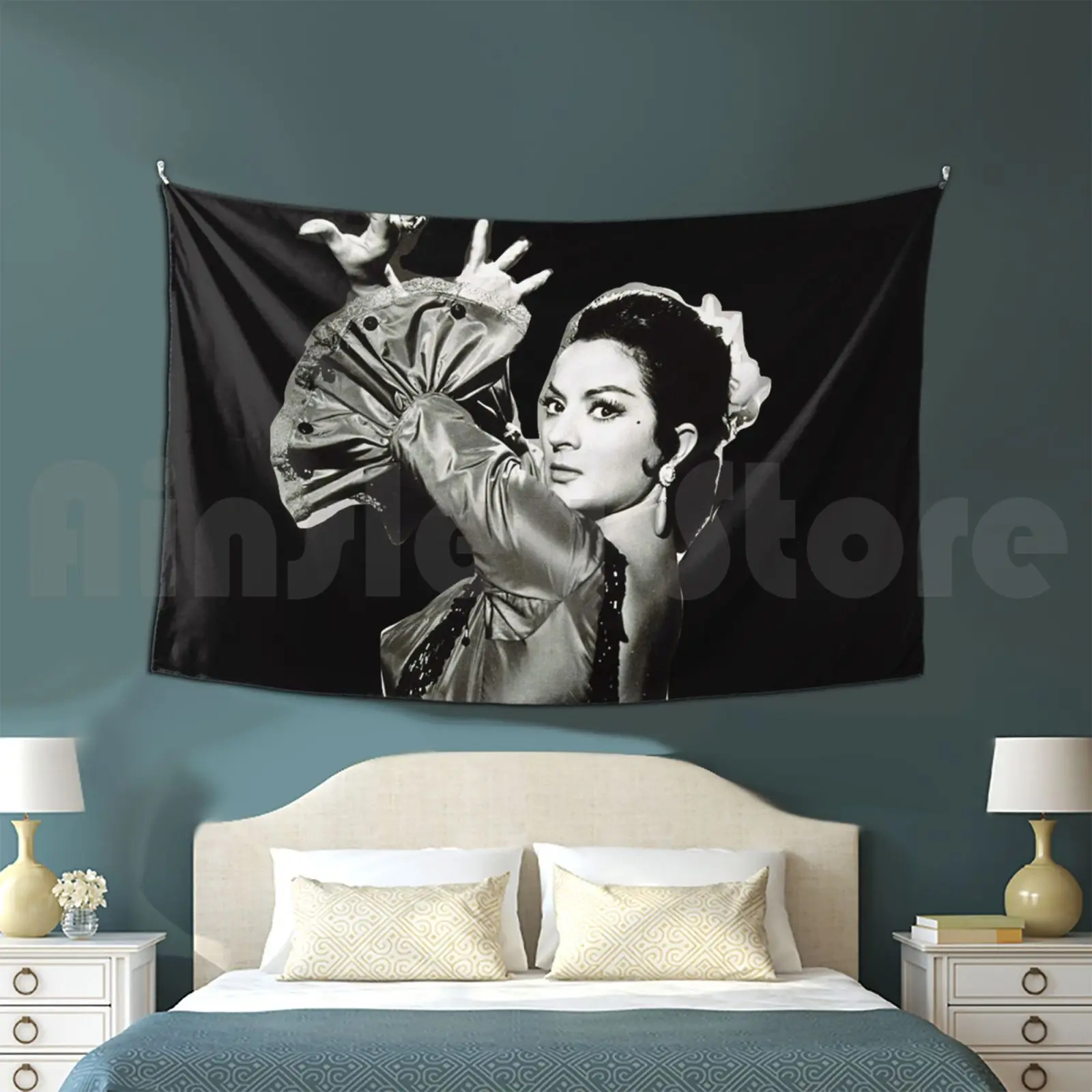 The Lola Tapestry Living Room Bedroom Lola Flores Lola The Lola Pharaoh Spain Folklore Seville Actress Black And White