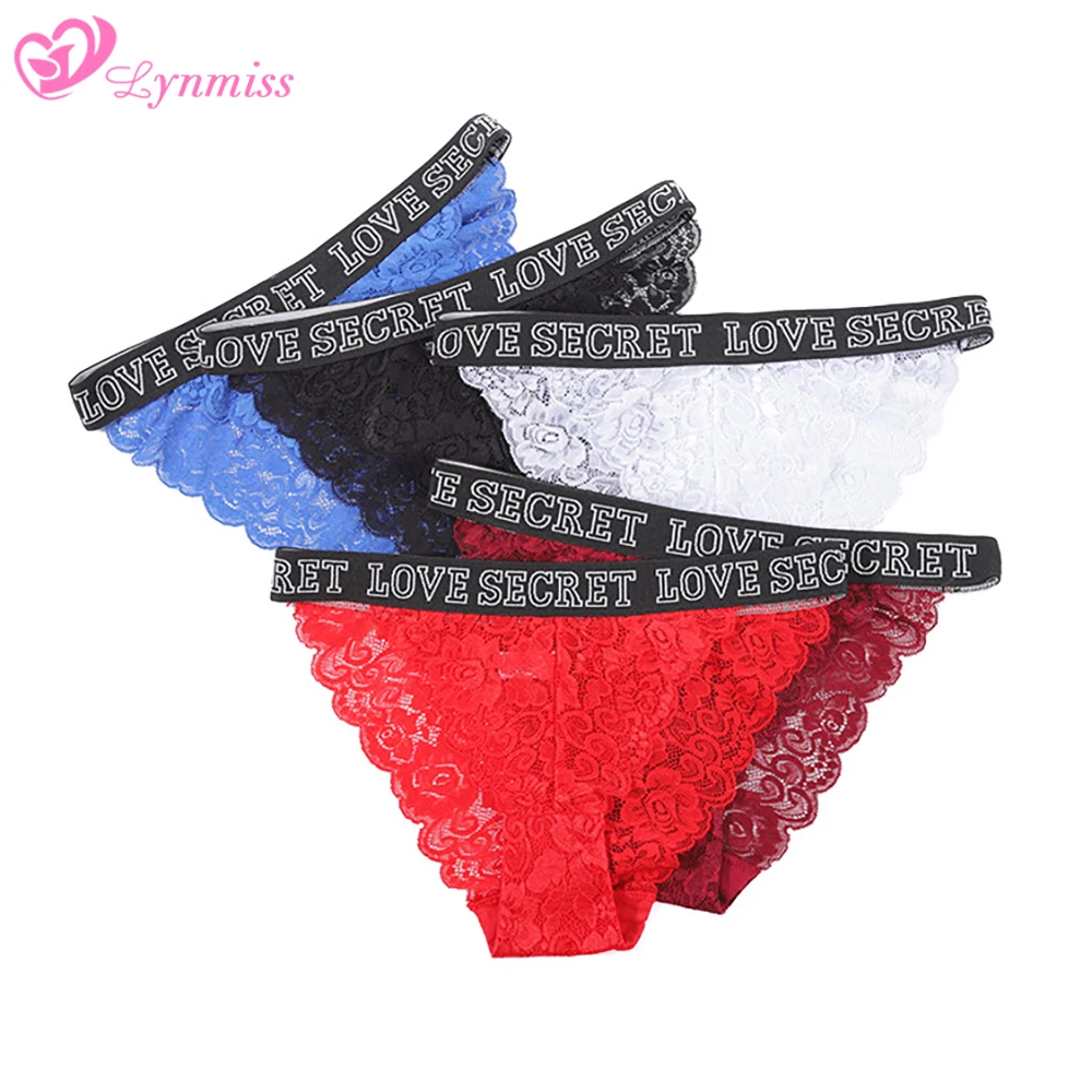 Lynmiss Women Lace Panties Sexy Lingerie Letter Waisted Cotton Female Underwear Briefs Ladies Printing Underpants Comfortable