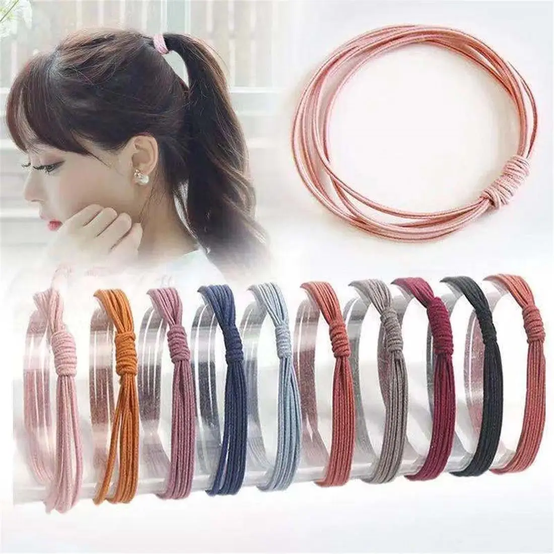 Random Color New Girl Women Hair Accessories Hair Ring High Elastic 4 in 1 Hair Tie Rope