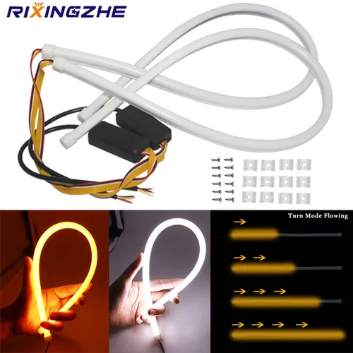 2 uds DRL tira de LED que fluye luz de circulación de coche Ojos de Ángel LED 30cm 45cm 60cm tira de tubo luces de circulación diurna LED Flexible