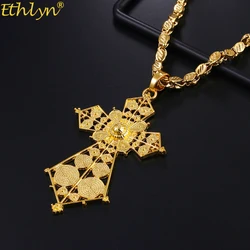 Ethlyn Gold Color Women Ethiopian Cross Pendant Necklaces  Eritrean Traditional Jewelry Accessories