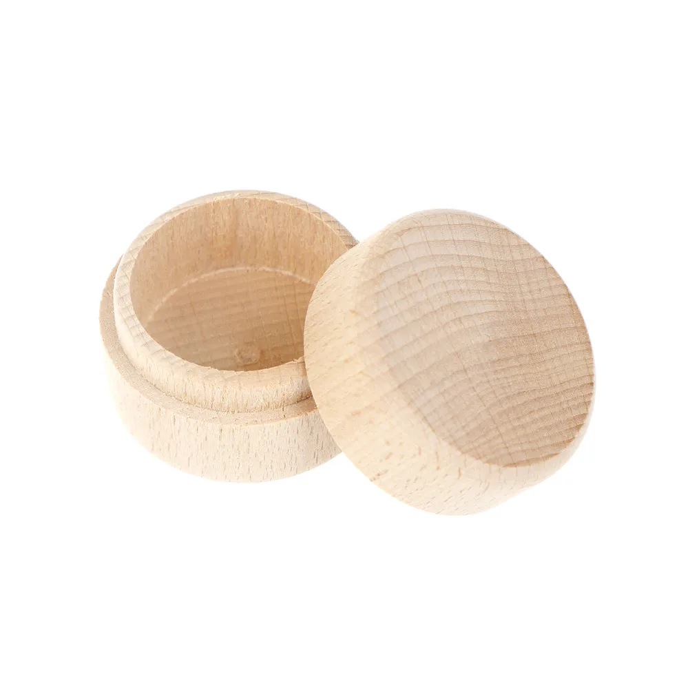 

Round Wooden Wedding Ring Jewelry Trinket Box Wood Storage Container Case