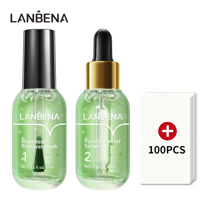 LANBENA Face Serum Beauty Blackhead Remover Shrinking Pore Acne Treatment Deep Cleaning Smoothing Firming EssenceSkin Care Set