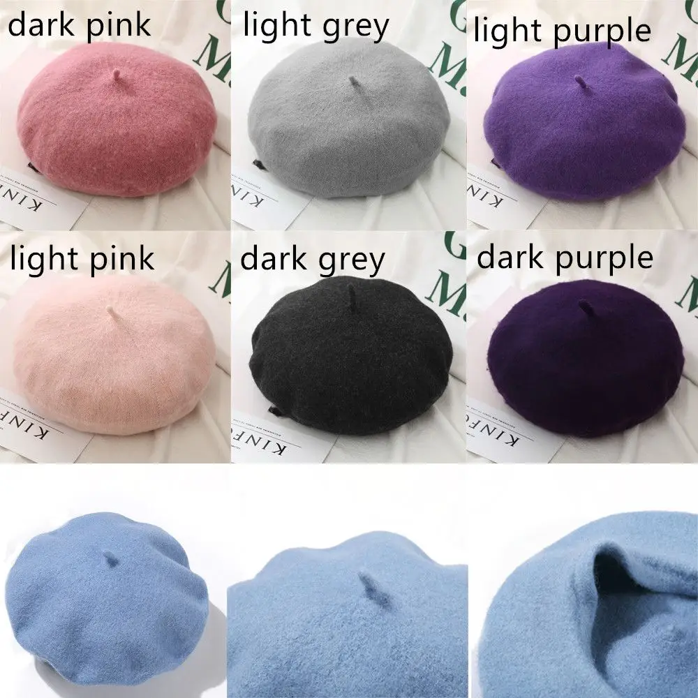 Solid Color Winter Warm Beanie Autumn Beret Hat Flat Cap Hat Wool Beret Cap Felt Berets image 6