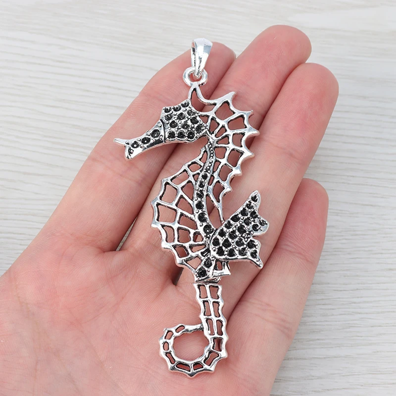 3 x Tibetan Silver Hollow Open Large Animal Seahorse Hippocampus Charms Pendants for Necklace Jewelry Making Finding Accessories