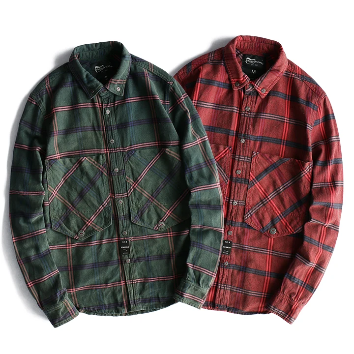 2021 Autumn New Europe America Simple Fashion Plaid Youth Long-Sleeve Blouse Washed Oxford Cloth Business Casual Men's Shirt