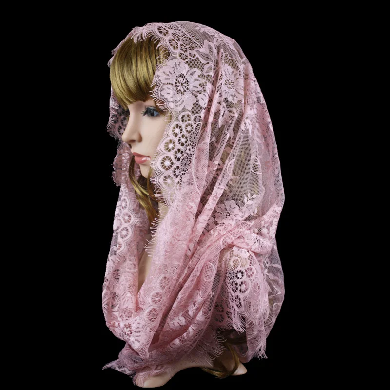 Pink French Lace Infinity Veil Catholic Church Lace Veil Mantilla