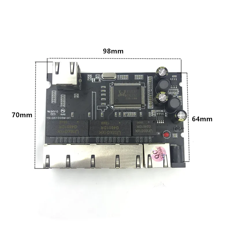 Módulo de interruptor gigabit de 5/6 portas, amplamente usado em linha de led, 5 portas 10/100, 10/100/1000 m, porta de contato, mini módulo de interruptor, pcba