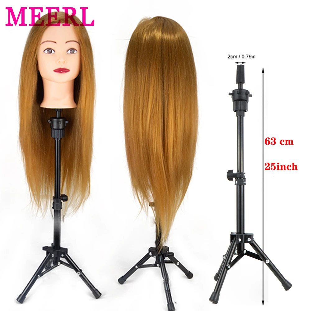 MRERL Professional Styling Mannequin Head With Stand For Hairstyle 80%Real Hair Hairdressing Training Head With Wig Stand Tripod