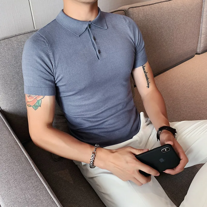 2024 Summer Men Ice Silk Short Sleeve Polo Shirt Fashion Simple Casual Lapel Slim Fit Formal Polo Shirt Homme Streetwear M-3XL