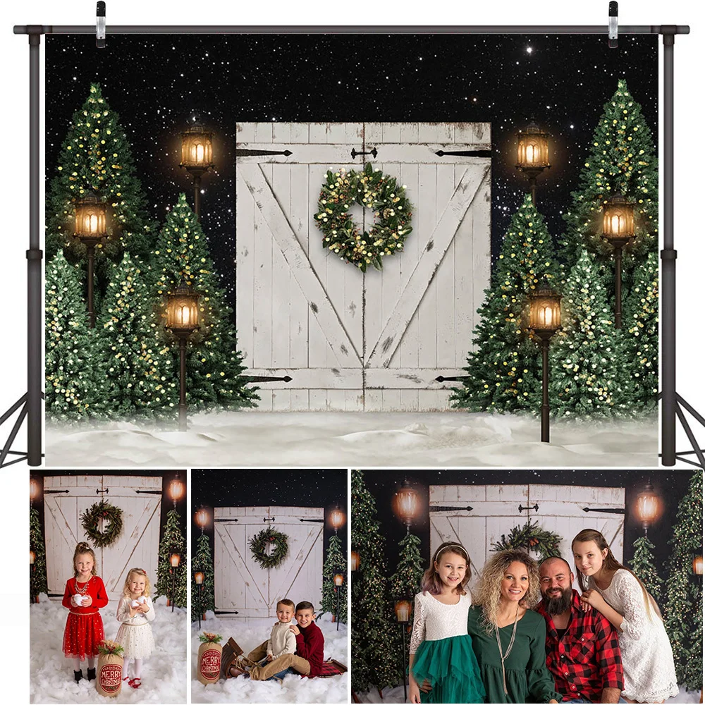 Inverno Natale Camino Ritratto Sfondo fotografico Finestra di neve Torta Smash Sfondo Alberi di Natale Buon Natale Photocall