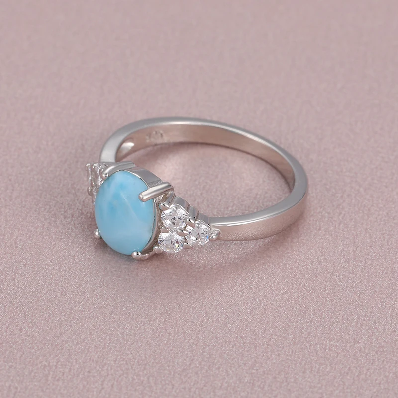 Zircon 925 Sterling Silver Natural Stone Larimar Proposal Ring Women Design Classic Simple Female Wedding LOVE Jewelry Dating