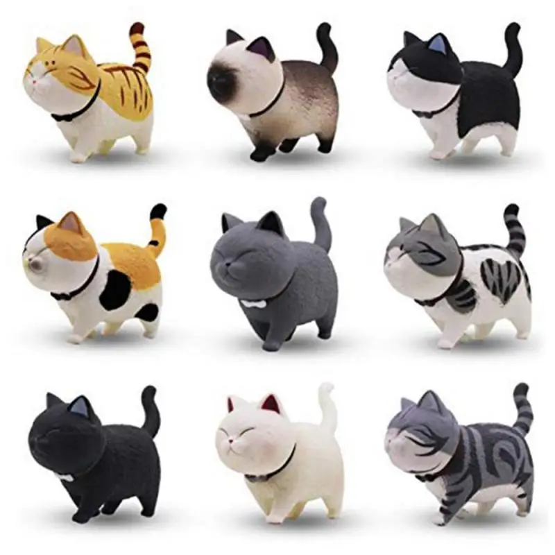 Cute Mini Animal Figurines Japan Anime Bell Cat Doll Lovely PVC Simulation Cat Statue New Year Gifts Home Decor Ornaments Crafts