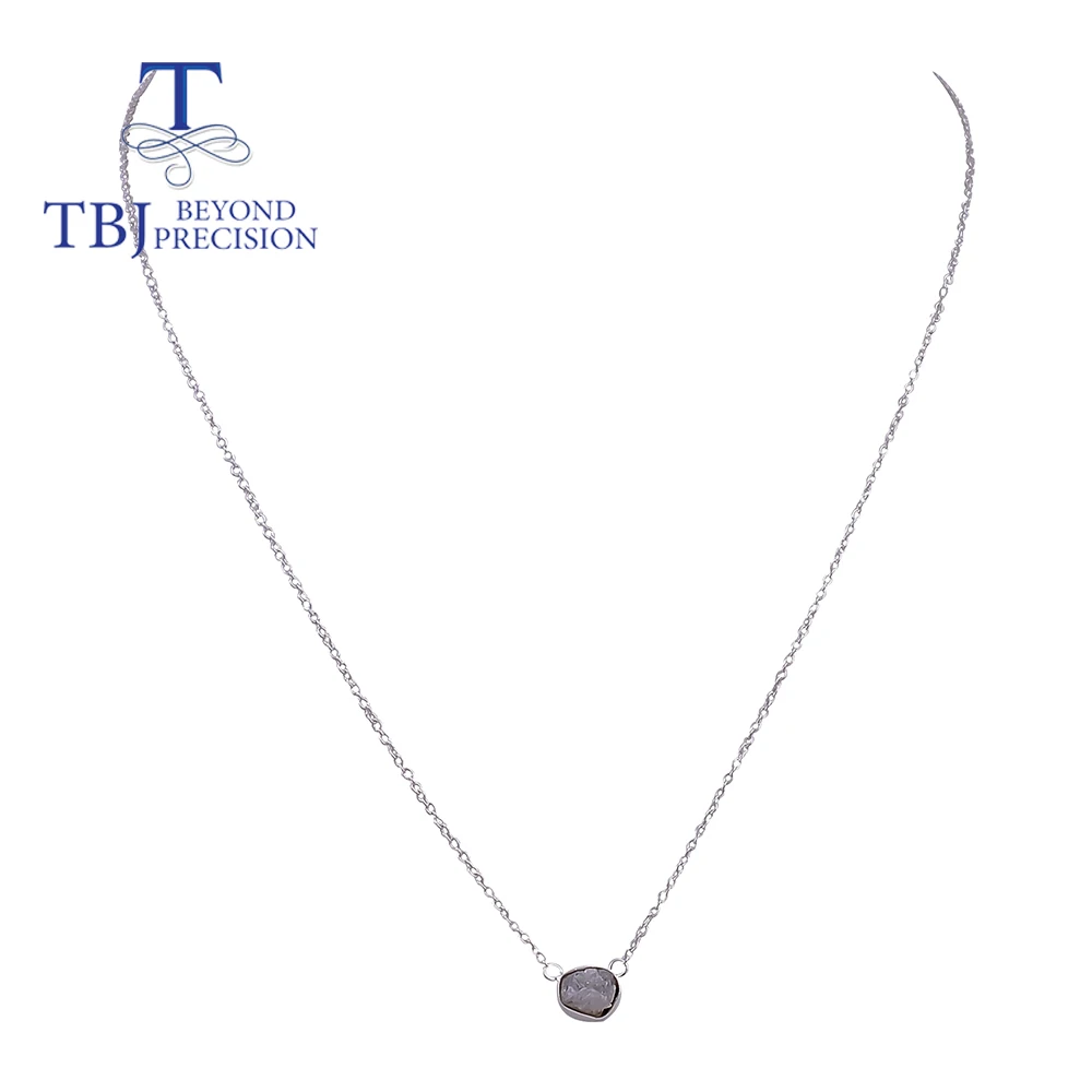 

TBJ,Natural 1.16ct Diamond Rough simple pendant real africa diamond handmade necklace 925 sterling silver fine jewelry limited