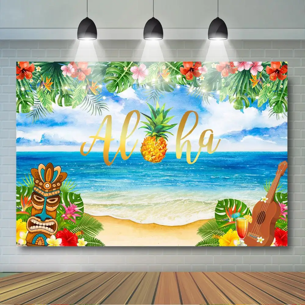 

Summer Aloha Luau Party Backdrop Tropical Hawaiian Beach Photography Background Musical Party Baby Shower Birthday Party Decor