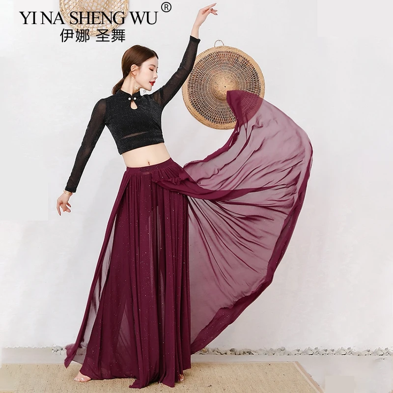 Costumes de danse du ventre en maille pour femmes, robe longue sexy à manches longues, vêtements d'entraînement pour la danse du ventre, haut + jupe + pantalon