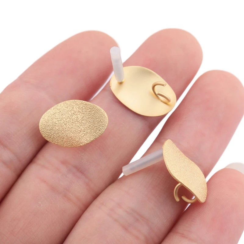 10pcs Earrings Making Accessories Golden Distorted Oval Shape Post Stud Earrings Base Connectors Linker For DIY Fashion Earring