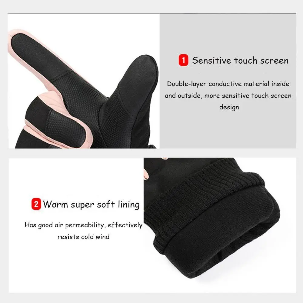 1 Pair Women Winter Snowboard Ski Gloves Ski Gloves with Touchscreen Function Non-slip Thermal Warm Snow Gloves Waterproof Glove