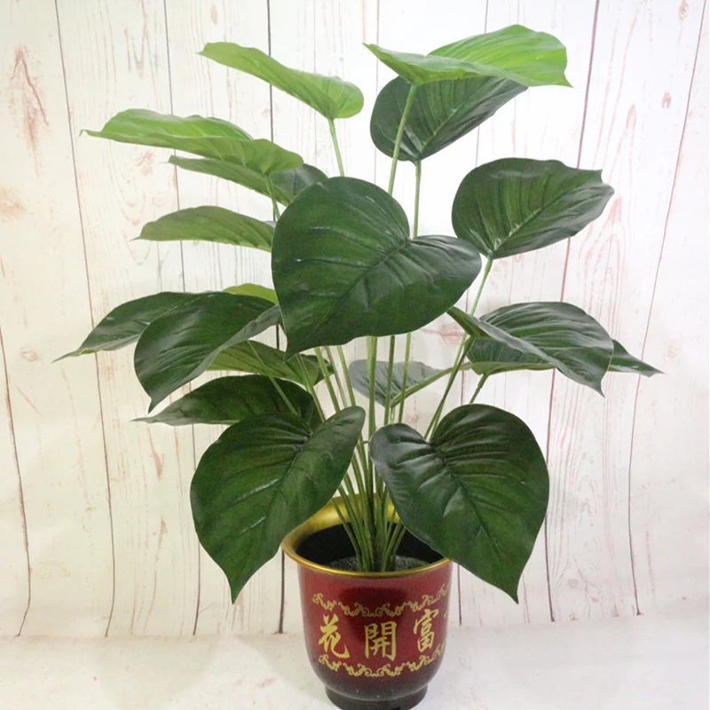 

70cm Large Artificial Tropical Monstera 18 Heads Fake Plants Branches Tall Potted Palm Tree Plastic Green Turtle Leafs For Home