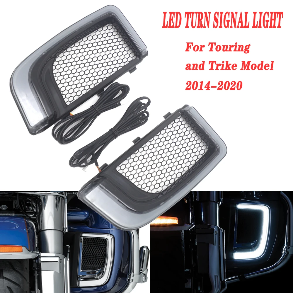 

For Touring Street Road Electra Tri Glide FLHTK Motorcycle Black LED Fairing Lower Grills Turn Signal Running Light Lamp