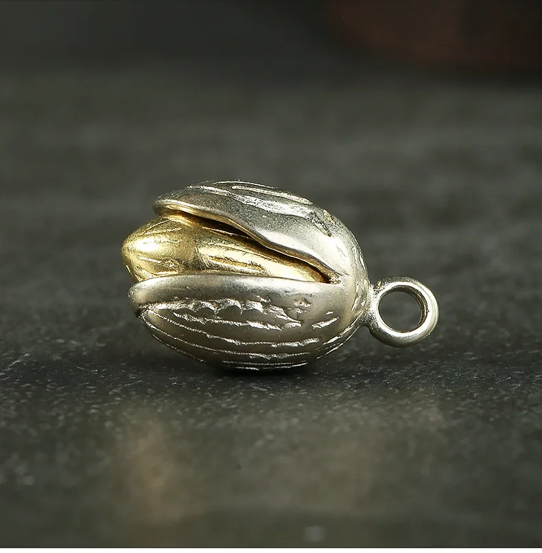 retro Brass pistachio nut craft DIY ornament Miniature Keychain ring Pendant accessories m021