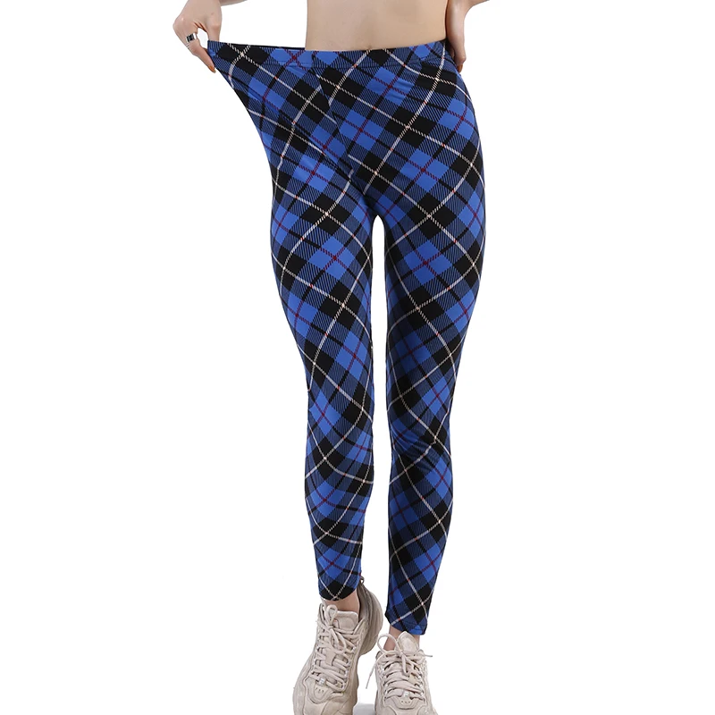 LJCUIYAO Weibliche Fitness Druck Plaid Workout Leggings Für Frauen Dame Sexy Dünne Bleistift Hosen Push-Up Elastische Taille Strumpfhosen Hosen