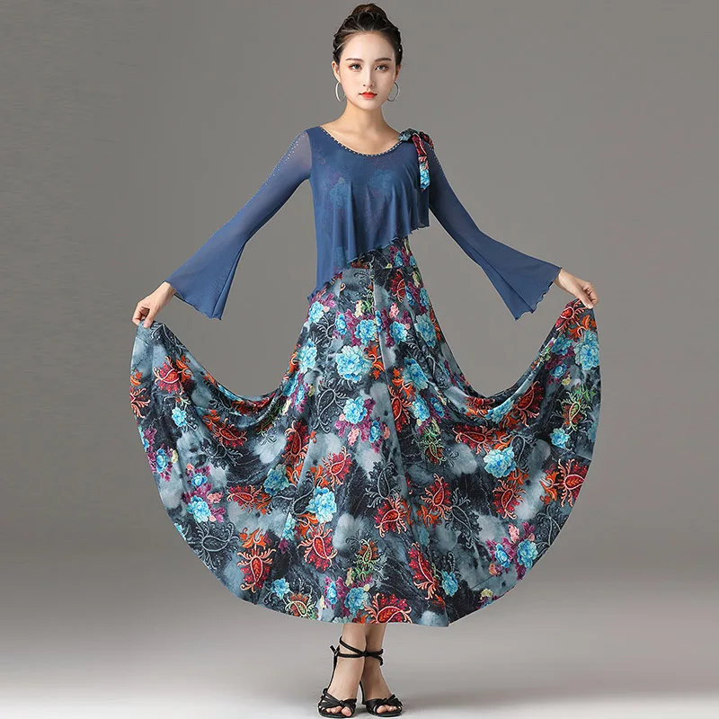 

Floral Ballroom Dance Dress For Women Elegant Performance Costume Designer Clothes Waltz Dance Wear Latin Dance Outfit DL7213
