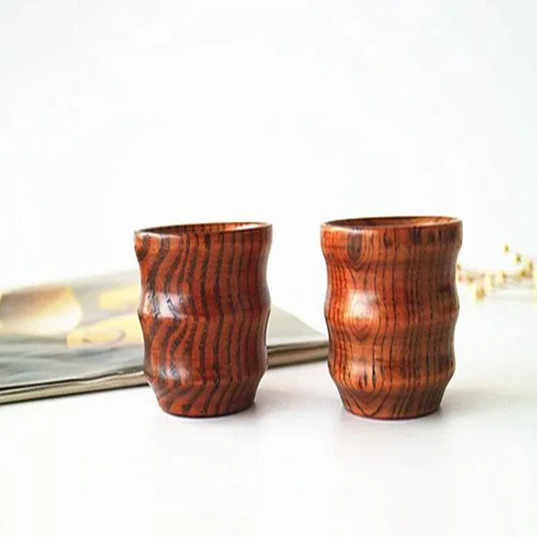 Wooden Cup Primitive Handmade Wave Cup Drinkware Pure Natural Coffee Tea Cupware Kitchen Accessories Home Office Gift