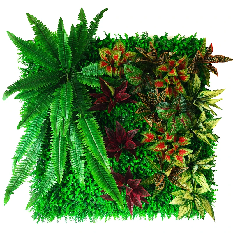 100x100cm Artificial Plant Rattan Fake Panel Lawn Simulation Turf Green Leaf Grass Subtropical Mesh Grille Wall Decoration DIY