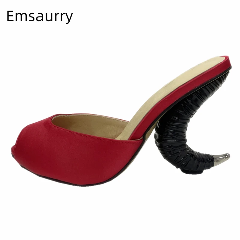 

Сандалии женские на необычном каблуке, роскошные Атласные Босоножки с открытым носком и ремешком на пятке, без застежки, летние мюли для девушек