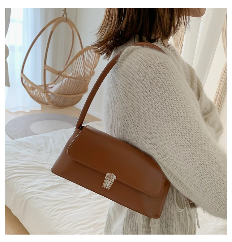 Solid Color PU Leather Handbags For Women 2021 Shoulder Bag Female Small Elegant Totes Lady Handbag Luxury Hand Bag