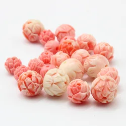 10pcs/lot 8mm 10mm 12mm  Pink Coral Round Lotus Beads Fit Bracelet Necklace Loose Spacer Coral Beads For Jewelry Making DIY