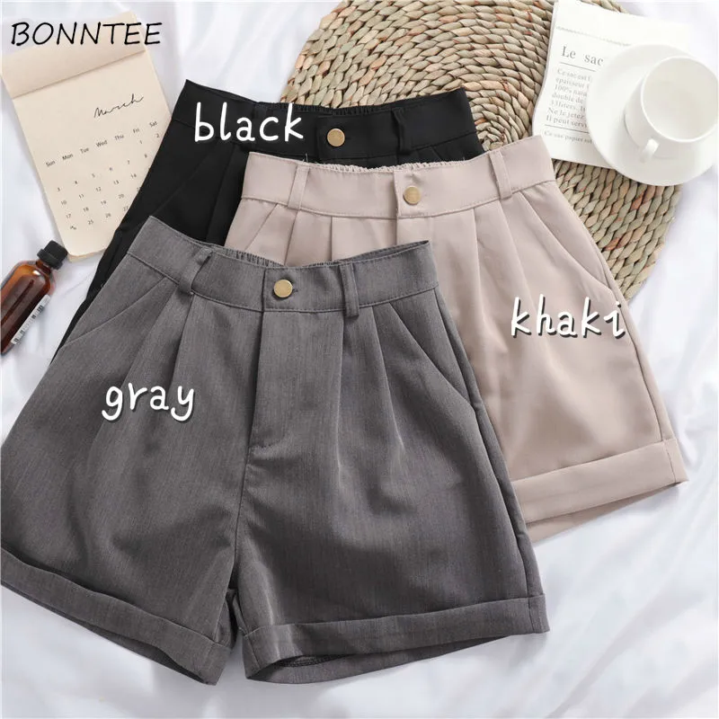 Shorts Women Solid Zipper Fly Loose Casual All-match Simple Chic Summer Feminino Trousers Stylish Popular Korean Version Daily