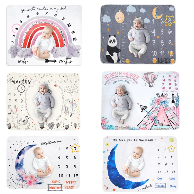 1 Set Baby Record mensile crescita pietra miliare coperta neonato fotografia puntelli accessori stampa arcobaleno cartone animato creativo
