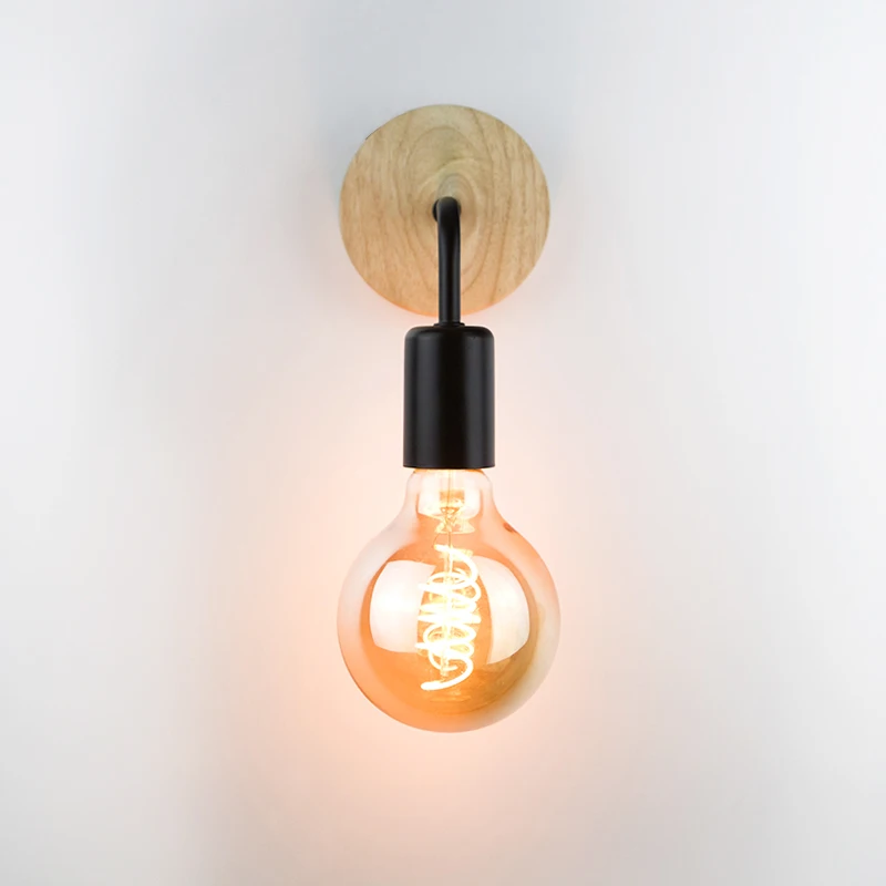 

Nordic Wood Wall Lamp Sconce E27 Retro Bedside Vintage Indoor Lighting Bedroom Living Room For Home Decor LED Wall Light Fixture