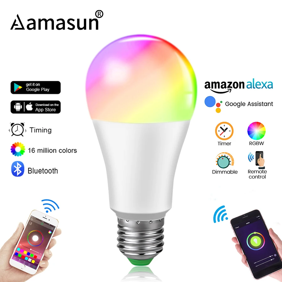 WiFi RGB E27 LED Smart Light Bulb Colour Changing Lamp Siri Voice Control Alexa Alice Google Home Assistant APP Remote Dimmable