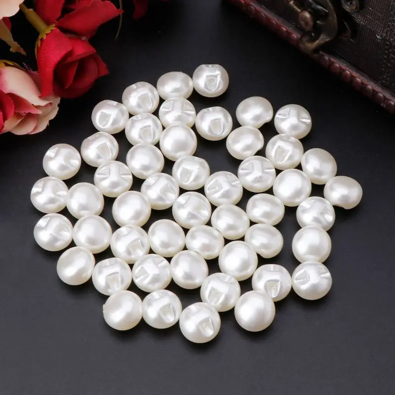 X6HD 50pcs 10mm 11mm Round Sewing Pearl Buttons For Clothing Sewing Accessories Clothing Scrapbooking Garment DIY Apparel Tool