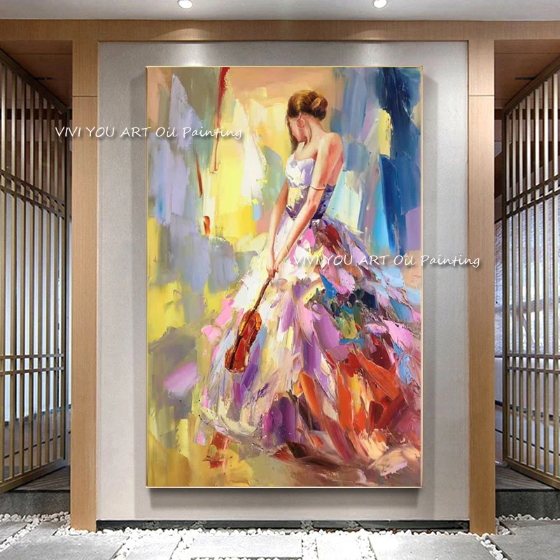 

100% Handmade Abstract Colorful Dance Ballet Girl Oil Painting on Canvas Figure Wall Art Picture for Living Room Decoration