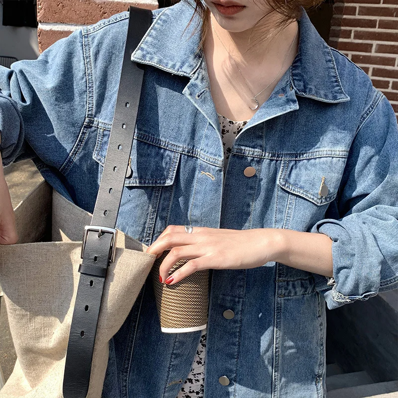 Pop denim jaqueta mulher trench coat coreano de manga comprida single-breasted mulher denim jaqueta primavera agradável sólido solto casaco