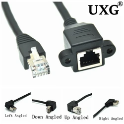 8Pin RJ45 Cable Male to Female Screw Panel Mount Ethernet LAN Network 8 Pin 90 Degree Right Angle Extension Cable 0.3m 0.6m