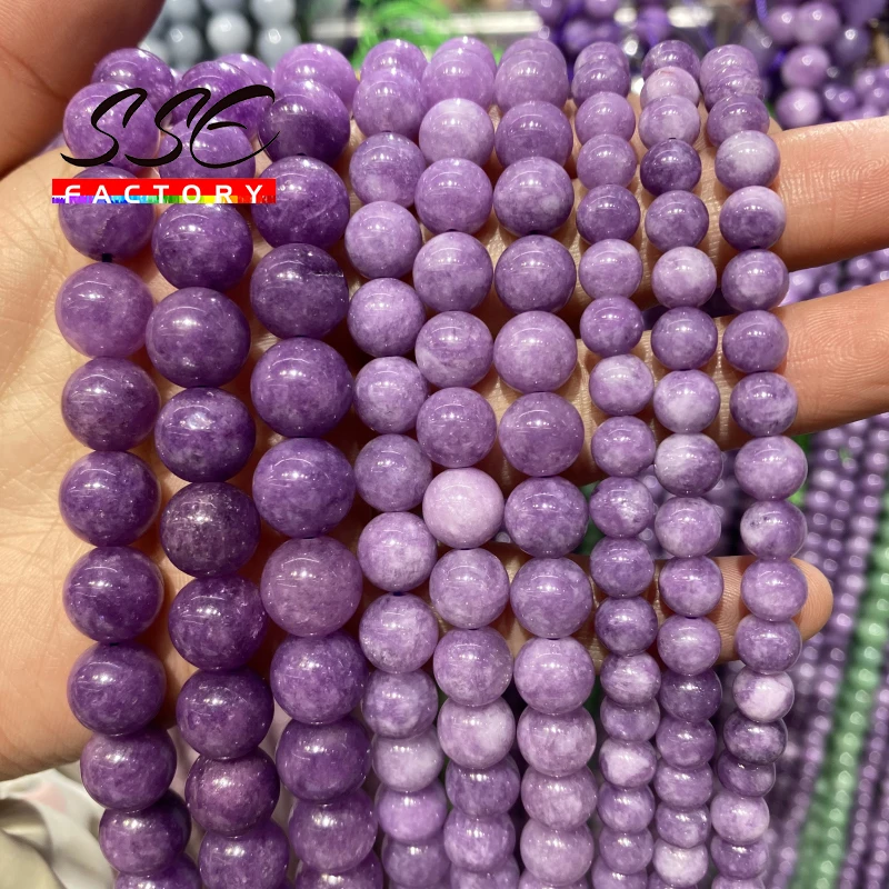 Natural Purple Angelite Stone Beads Purple Jades Round Loose Spacer Beads For Jewelry Making DIY Bracelet Necklace 6 8 10 mm 15